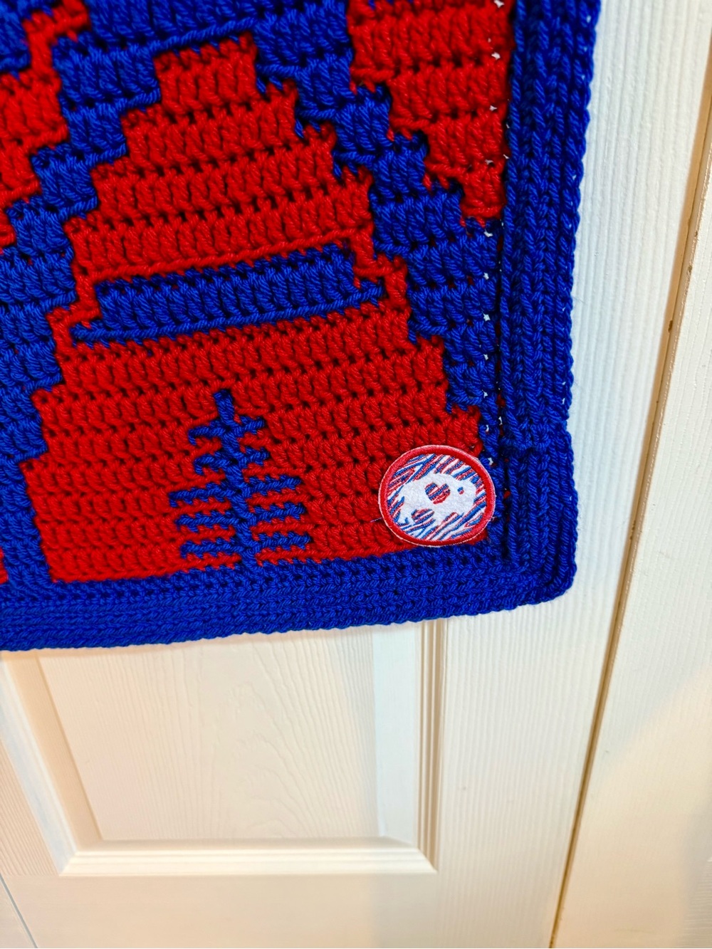 Handmade Buffalo Bills Red and Blue Crochet Baby or lap blanket - Picture 3 of 5